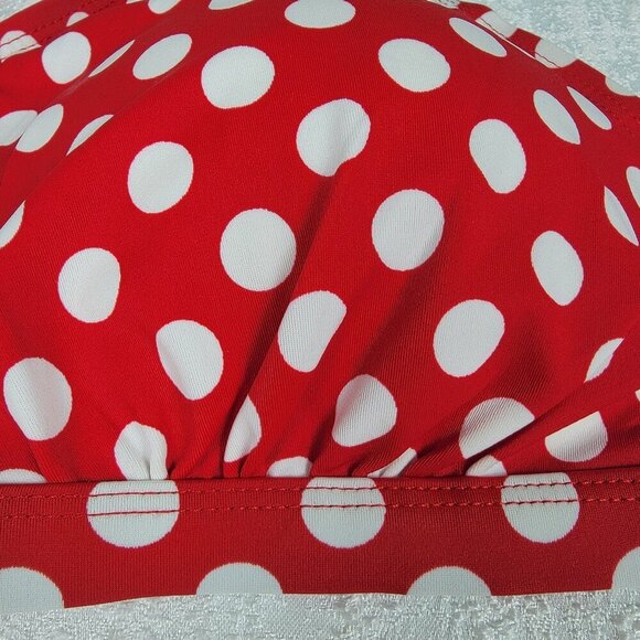 Red With White Polka Dot Bikini Top Plus Size 18 Ruched Padded Triangle Halter - Picture 2 of 8